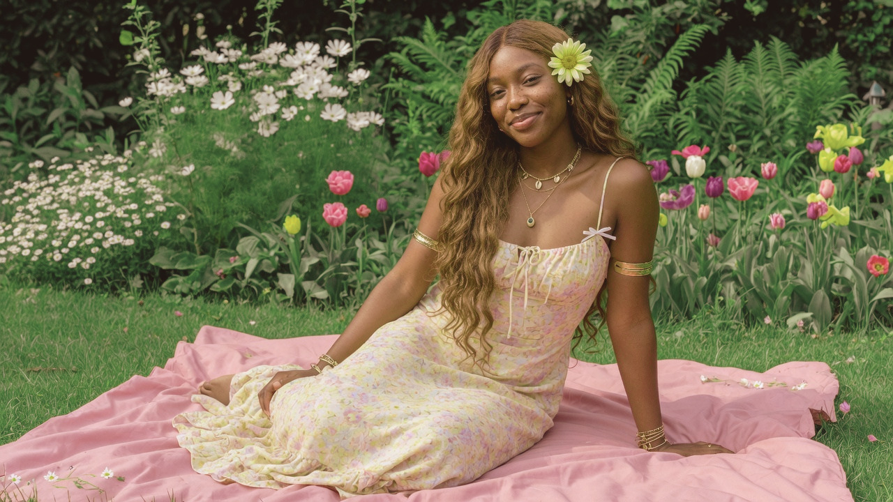 Modelo lolita em vestido pastel com laço rosa